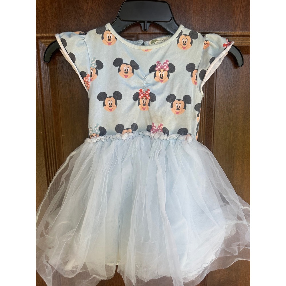 Monica + Andy Girls 4T Short Sleeve Tulle Mickey & Minnie Blue Dress